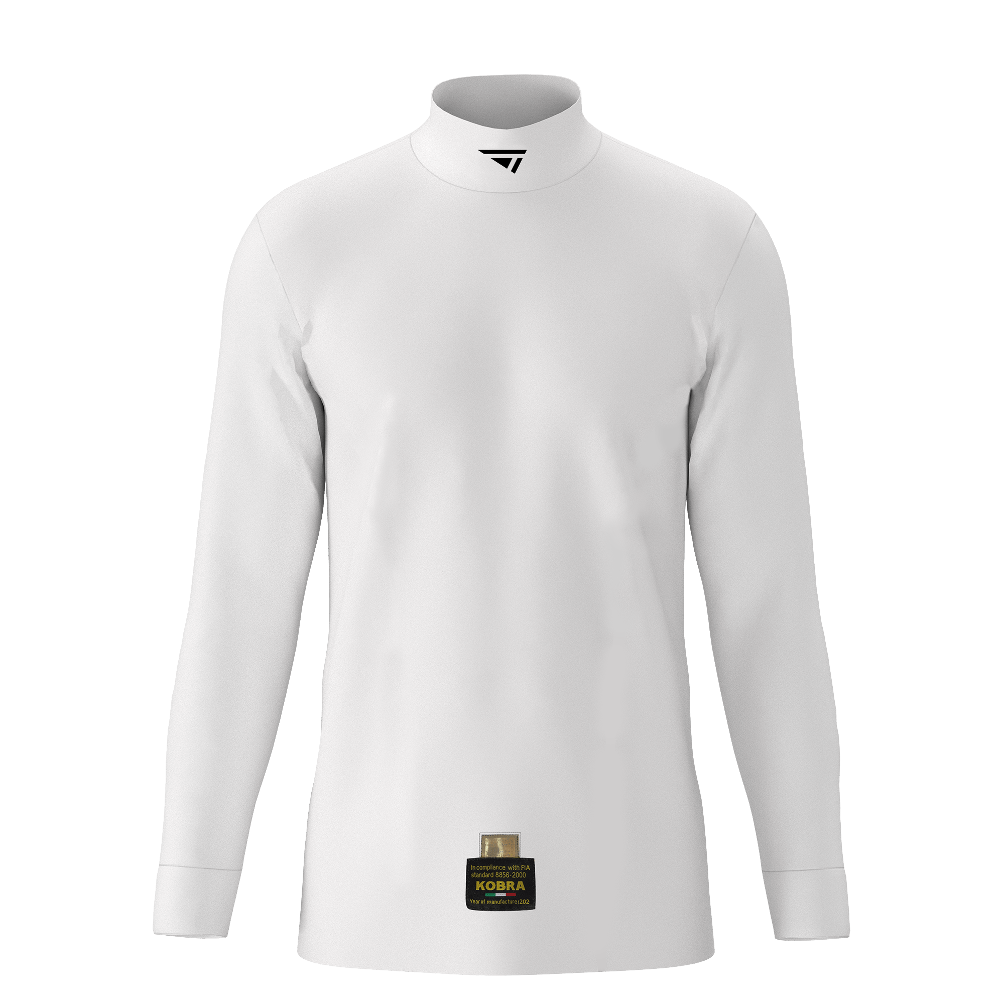 Front view of the white Torq COOLtech Nomex base-layer top.